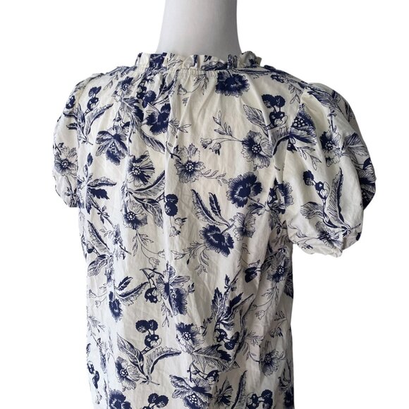 Doe and Rae floral print ruffle v-neck blouse in ivory Small - Picture 6 of 8